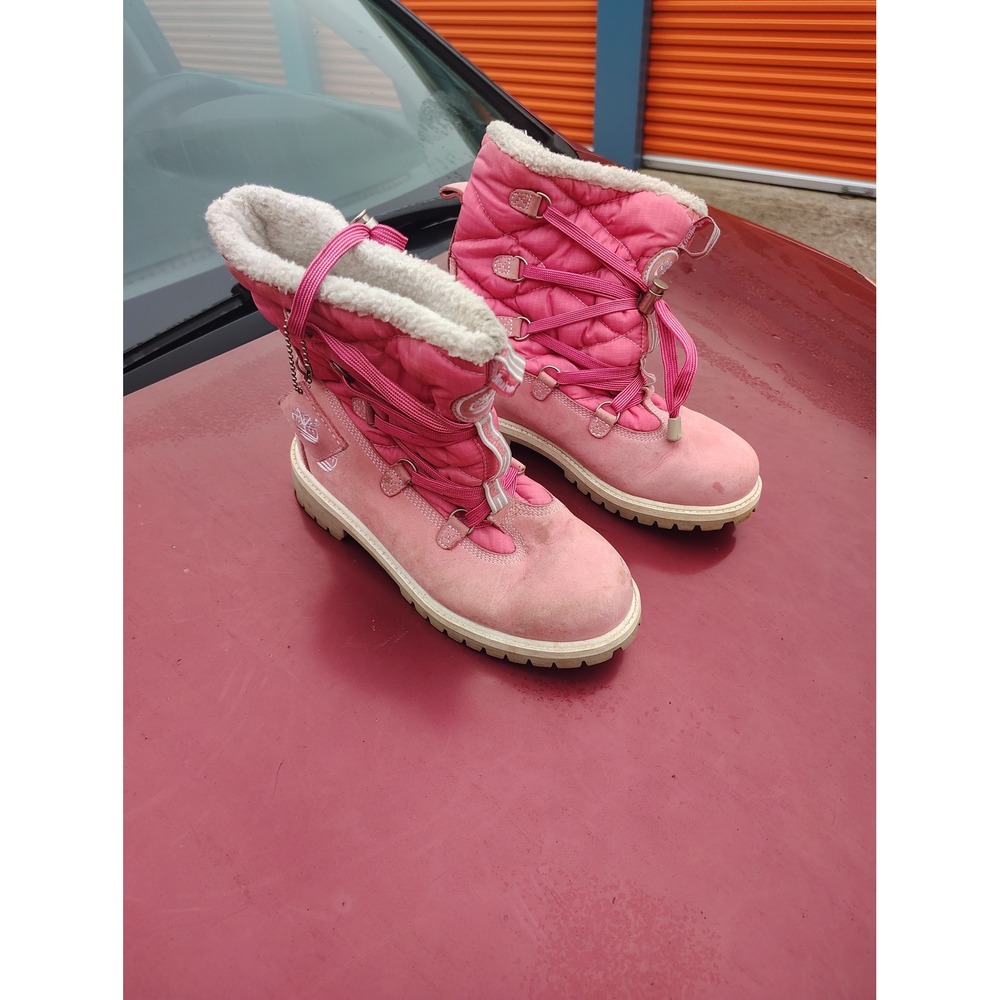 Timberland Mount Hope Pink Suede Quilted Winter Boots Womens 6M 72907